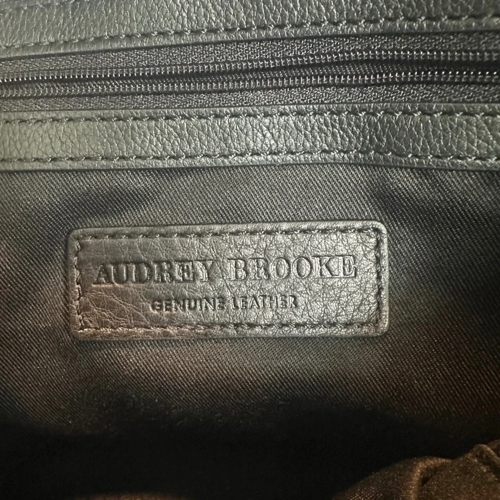 Audrey Brooke Black‎ Pebbled Leather Suede Satchel Crossbody Bag Silver Hardware
